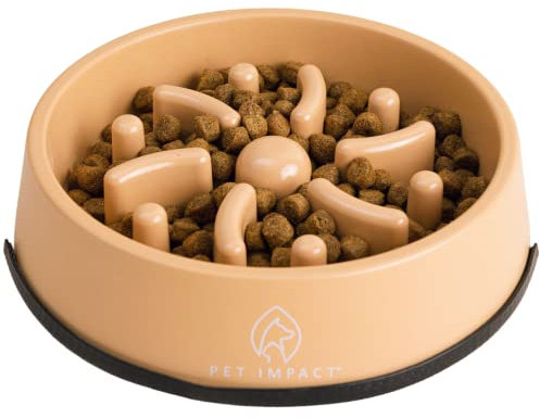 Natural Slow Feeder Dog Bowl Ø19cm, Bamboo Dog Slow Feeder to Slow Down Eating, Anti Gulp Bowl Prevents Risk of Choke Bloat Overeating - Interactive Feeding (Medium, Earth Brown)