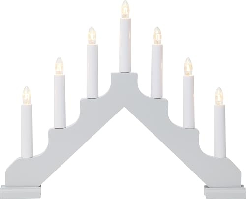 Fensterleuchter Ada von Star Trading, Kerzenständer mit 7 Glühbirnen E10 warmweiß, Weihnachtsdeko aus Holz in Grau, Kabelschalter, Länge: 37,5 cm