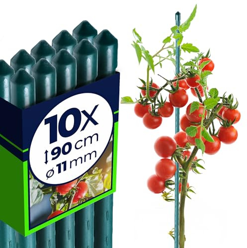 KADAX Pflanzstäbe 90 cm x 11 mm, 10er Set – Beschichteter Stahl Rankstab, Pflanzenstütze & Tomatenstäbe für Garten, Wetterfest & Stabil