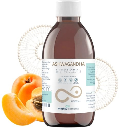 Mighty Elements Liposomales Ashwagandha 250 mg, 250ml flüssig, hochdosiert | Mit Vitamin C 300 mg, 25 Portionen à 10ml, vegan, hohe Aufnahmefähigkeit