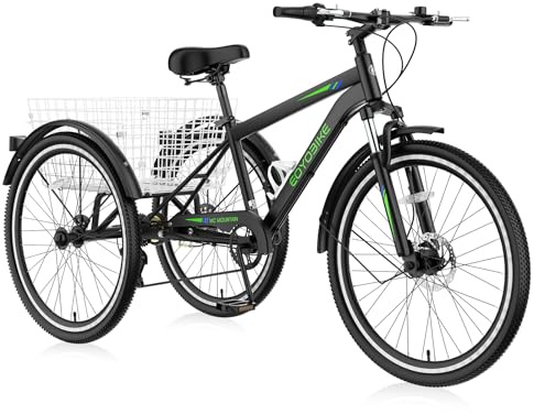 NAIZEA Adult Mountain Tricycle, 7 Speed Three Wheel Cruiser Bike, 24/26/27.5 Inch Adults Trikes with Shopping Basket, Exercise Men's Women's Tricycles, Multiple Colors