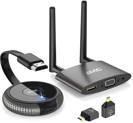 Wireless HDMI Transmitter and Receiver 4K,AIMIBO Dual Screens HDMI & VGA Live Casting 5G Video/Audio for Laptop, Cable Box, Camera, Blu-ray, Phone, Netfix to Monitor, Projector, HDTV 165FT/50M (Black)