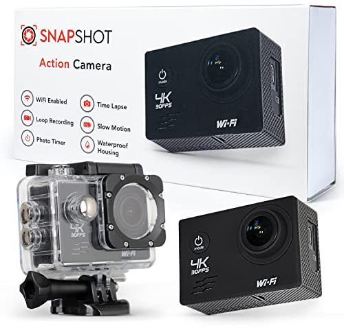 SNAPSHOT Action Camera - 12MP 4K Action Camera | Ultra-Portable Waterproof Camera for Skiing, Diving, and Extreme Sports | 170 Degree Wide-Angle Underwater Camera | 4K Camera with 90 Minutes Battery
