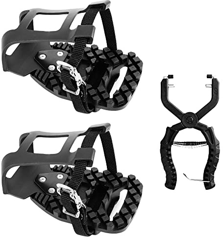Venzo Kompatibel med Peloton cykel och cykel + pedal tåklämmor bur med kreativt borttagningsverktyg set – inomhus träning inomhus cykel pedaladaptrar – kompatibel med Look Delta Pedals