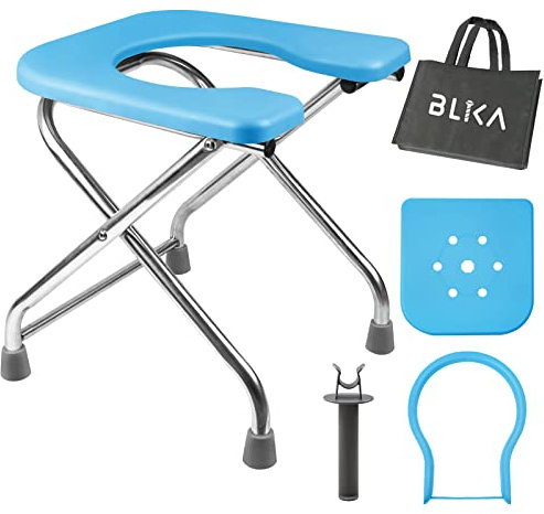 BLIKA U-förmige tragbare Toilette für Camping, 400 Pfund Gewichtskapazität, tragbare Campingtoilette, Klapptoilette, Campingtoilette aus Edelstahl, tragbarer Toilettensitz, Reise-WC, Autotoilette