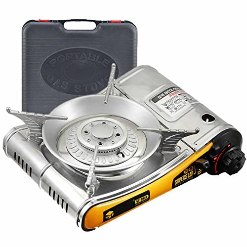 Portable Rechaud Camping Gaz Au Butane Bivouac 2900W Cuisinière à Gaz Extérieure Ultra-Mince Pour Pique-Nique avec Pare-brise Bivouac Brûleur en Alliage D'aluminium,Yellow,Onesize