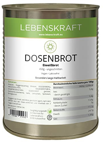 Lebenskraft Dosenbrot, Eiweißbrot, 1 Dose 450g, lang haltbar, vegan, laktosefrei