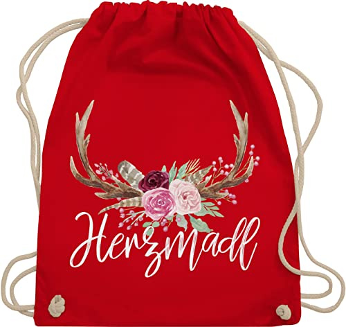 Shirtracer Turnbeutel Rucksack - Kompatibel mit Oktoberfest Tasche - Herzmadl - Unisize - Rot - mitbringsel aus bayern trachtenrucksack bayrische madl stoffrucksack trachtentaschen bayrisch hirsch
