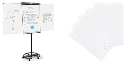 Legamaster 7-153600 Universal Flipchart Triangle Rundfuß, schwarz & Landre Flipchart Papier, kariert, 20 Blatt je Block, 5er Pack