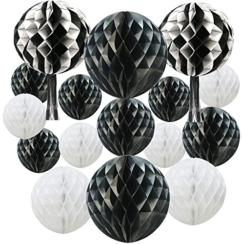 Time to Sparkle 16MIX Tissue Paper Honeycomb Balls Table Centrepiece Lantern Garland Wedding Decoration White-Black