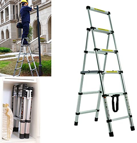 2 m + 2.3 m Folding Telescopic Ladder Aluminium Non-Slip Ladder Loft Ladder Portable Extension Ladder for Outdoor & Indoor Use 150 kg Load Capacity