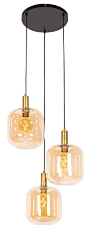 Qazqa Design Pendelleuchte, Pendellampe - Zuzanna - Orange, Rund, 3-flammig, 50cm,