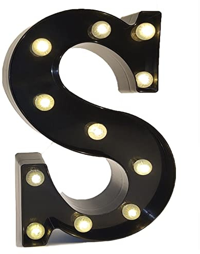 Black Alphabet Marquee Letters LED 26 Alphabet Light Up Letters with Diamond Bulb Battery Powered Led Letter for Wedding Birthday Christmas Home Bar Decoration Party Night Light (Black Letter S)