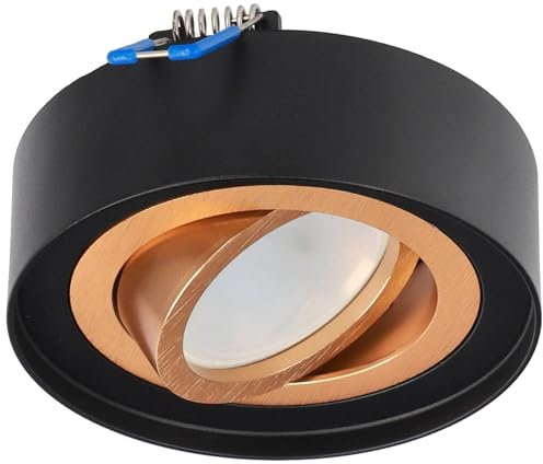 EDO Adjustable Round Recessed Ceiling Spotlight Black and Gold SKAND MINI - Modern Aluminium Compatible GU10 Downlight ø95x30mm- Flush Mount Ceiling Light for Living Room, Kitchen, Hallway, Bedroom