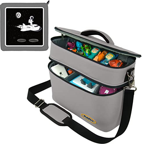 PUNALU große Tasche für Toniebox inkl. Schutzfolie passend für Toniebox, Platz für 68 Tonies, Set Toniebox Tasche + Toniebox Aufkleber (Astronaut 2 grau)