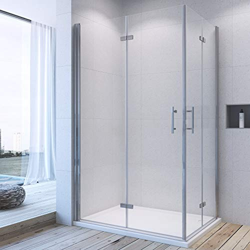 AQUALAVOS Duschkabine 80x90x197cm Eckeinstieg Eckdusche Duschtür Duschabtrennung faltbar Duschfalttür Falttür Dusche 6 mm Sicherheitsglas (ESG) Klar mit Nanobeschichtung Chromoptik