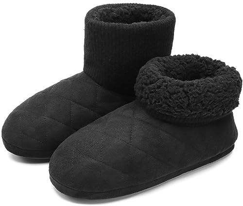 COFACE Herren Hüttenschuhe Lammfell Winter Hausschuhe Warme Plüsch Gefütterte Hausstiefel Männer Haussocken Filz Pantoffeln
