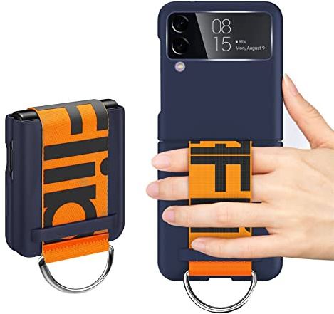 XZEIT Funda con para Samsung Galaxy Z Flip 3 con Anillo, funda plegable para teléfono celular Galaxy Z Flip 3, con Correa de policarbonato en Acabado Mate, Resistente, Resistente los Golpes - azul mar