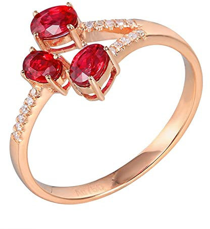 Epinki Rose Gold 750 18K Partnerringe Echter Schmuck Frauen, 0.85ct Labor Erstellt Rubin Oval Trauringe Rot 4 Klaue Freundschaftsringe 750 Rose Gold mit Moissanit, Gr.57 (18.1)
