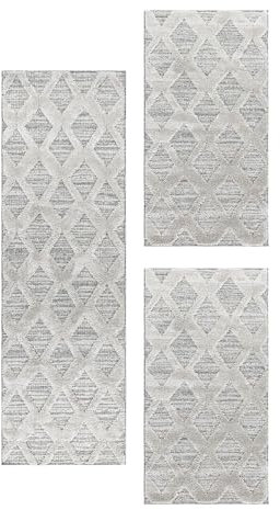 Carpetsale24 Bettumrandung Schlafzimmer 3 teilig Skandinavischer Teppich Grau Bettvorleger Schlafzimmer Bettset: 2 St. 60x110 cm | 1 St. 80x250 cm - Boho Stil Teppich Hoch-Tief Effekt Läufer