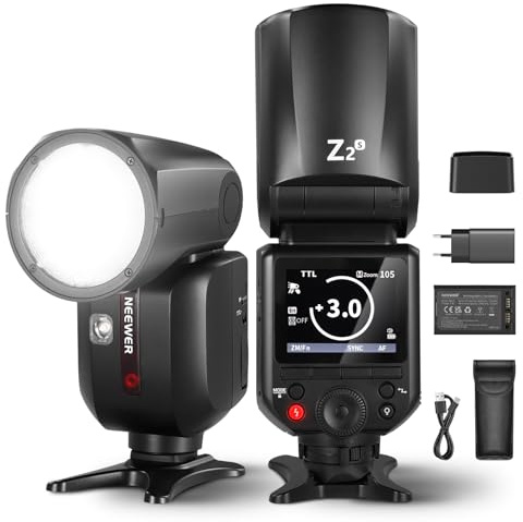 NEEWER Z2-S 2,4G TTL Blitzlicht Rundkopf Speedlite für Sony, Verbessertes UI, 2 Modellierlampen, TTL/M Schalter TCM 76Ws Blitzgeräte 1/8000s HSS 7,4V/2600mAh Akku 480 Blitz mit voller Leistung