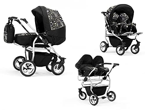 Zwillingskinderwagen 4 in 1 Duo inkl. Autositze - 13 Teile - in 20 Farben