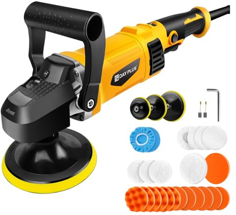 Dual Action Poliermaschine 120 bis 180mm, 6 einstellbare Geschwindigkeit 800 bis 3500 U/min, mit abnehmbarem D-Griff, Lock-Schalter und Multi-Accessoires für Auto Wachsen, Polieren