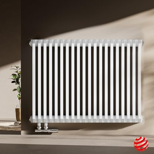 EMKE D-Form Design Heizkörper 600x840 mm, Horizontal Flachheizkörper mit Seitenanschluss, Doppellagig Paneelheizkörper Weiß 1383W