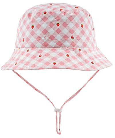 KeepSa Bomull Bebis Justerbar Hink Solskydd Fiskare Hatt för Baby Flicka Pojke Nyfödd Barn Barn Vikbar Strand Solhattar, Liten jordgubbe, 1-2 anni