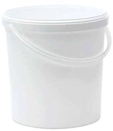 Pack of 5 x 20 Litre White Round Plastic Bucket with Lid & Plastic Handle
