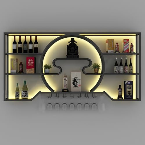 Moderne Weinregal Hangend Bar Regal Wand mit LED -Licht mit Glasregal, Weinflaschenhalter Drink Tower, GeträNkekistenhalter Rotweinregal Barregal Weinglashalter -Regal für Küchenstangen Dekoration ( C
