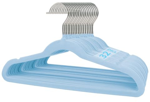 Stormix Kinder Kleiderbügel 32er-Pack, 35cm rutschfeste Kleiderbügel für Kinder, Samt-Kleiderbügel mit Schulterkerben für den Kleiderschrank Blau