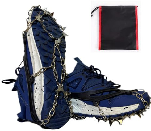 rutschfeste Steigeisen für Schuhe, Anti-Rutsch-Schuhstolle, 10 Zähne Spikes mit Manganstahl, Wanderspikes mit Holster (Schwarz)