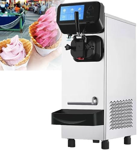 ZHIXUMM Commercial Ice Cream Machine, 21l/H Single Head Soft Serve Ice Cream Cone Machine Intelligent Touch With Display, 1600w Electric Flavor Yogurt Machine For Restaurant Snack Bar