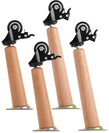 DSWZLQDXB 4 Piezas Patas de Muebles móviles Cono Inclinado Pie de Muebles con Ruedas con Freno Pies de Armario Madera de Haya Marco de Mesa Madera Maciza Soporte de Mesa