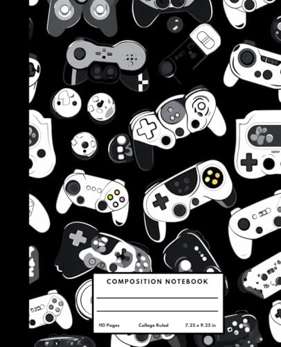 Composition Notebook: College Ruled Notebook with Cute Video Game Controllers Cover for Kids, Teens, School, College or Work | 7.25 x 9.25 inches | 110 Pages
