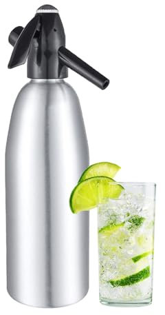 Soda Syphon, 1L Portable Aluminium Sparkling Water Maker for Soda Drinks/Cocktails/Mojitos/Juices (Silver) - AstraLoom