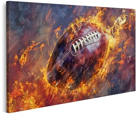 islandburner Bild auf Leinwand Nahaufnahme von American Football in Flammen, digital gemalt, umgeben erzeugt Bilder Wandbilder Poster