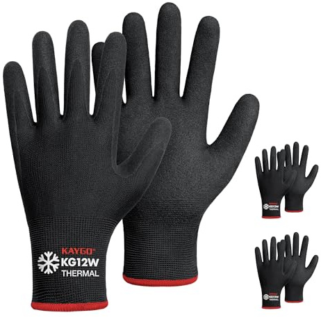 KAYGO Thermo Arbeitshandschuhe Nitril beschichtet, Gefüttert, KG12W | 3 Paar Warm Arbeitshandschuhe mit Grip für Herren Damen Kühlhaus Winter Arbeit Bau Lager Auto Garten DIY (Schwarz, S, Gr 7)