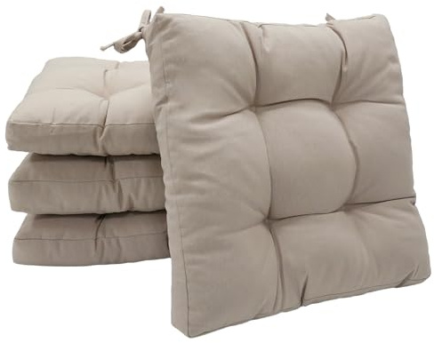 Viste tu hogar 4er Pack Stuhlkissen, 40x40x5 cm, Dreidimensionale Wirkung, 100% Polyester, Ideal für Esszimmer, Terrasse, Wohnzimmer und Restaurant, Farbe Beige