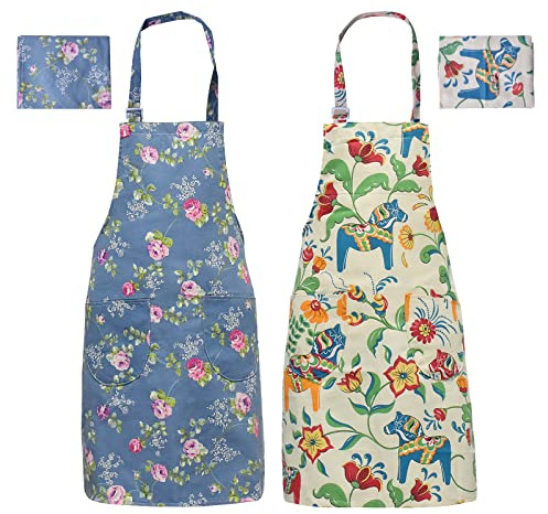 Rapidbok 2 Pezzi Grembiule Cucina Donna Vintage Cotone Floreale con Tasche, grembiule da cucina con tasche Grembiule da Cuoco Vintage Grembiule Chef Regolabile per Cucinare Cottura e Giardinaggio