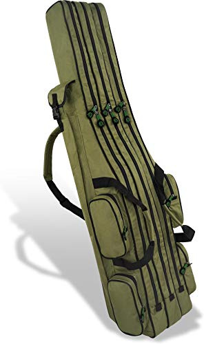 normani XXL Angel Tasche Futteral 190cm oder 210cm Rutentasche Anglerrucksack - 8 Taschen für 6 Ruten und Kescher Olive 210 cm