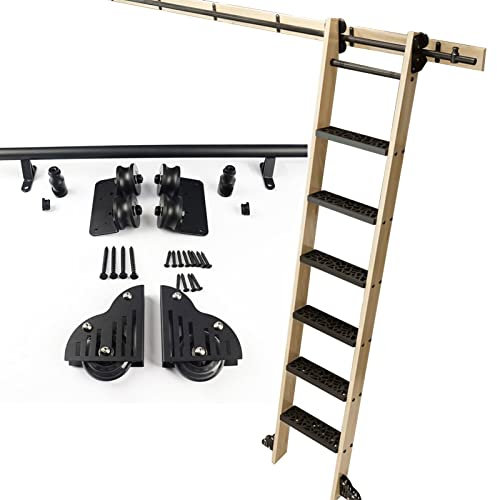Schiebeleiter, rollende Bibliotheksleiter, Schienen-Schienensatz | Schwarze, rustikale Schiebeleiter-Hardware für Bibliotheksleitern, 3,3 bis 13 Fuß, Satz (ohne Leiter) (Größe: 20 Fuß/600 cm