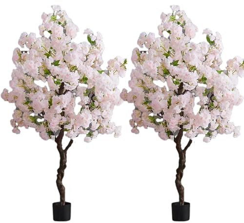 Künstlicher Baum 2er-Set Kirschblüten-Kunstbäume mit Vase, Atemberaubende Kunstblume Als Dekoration für Den Außenbereich, Pflanzen- und Baumimitation für die Veranda, Fast Natürlich(Light Pink,H 200cm