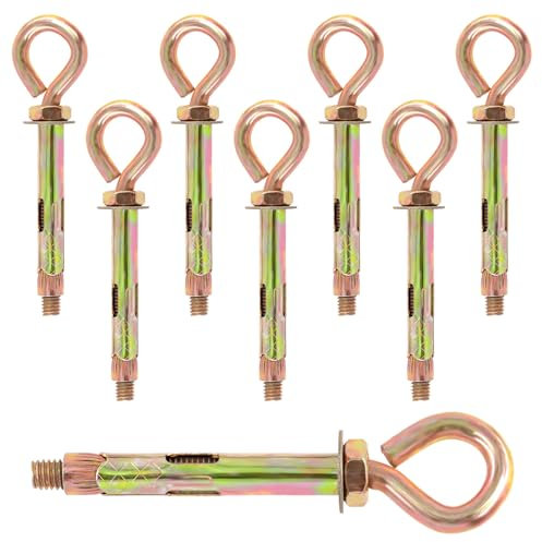 Swpeet 8Pcs M8 Thread Wall Concrete Brick Expansion Screws Closed Anchor Hook, Expansion Eyebolt Screws Bolts, Heavy-duty Expansion Bolts with Eye Ring, Sleeve Anchor, Expansion Hooks