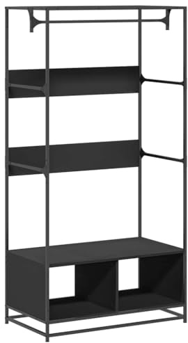 vidaXL Garderob svart 90x50x180 cm konstruerat trä, hatthyllor, klädstång, klädförvaring, klädskåp, klädstänger, jackhängare, garderob, garderober