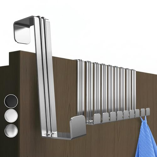 Menz Türhaken zum Einhängen - 10 Stück Edelstahl Kleiderhaken Tür in Silber, einzeln verwendbare Haken zum Einhängen, formstabile Türhakenleiste, universelle Türgarderobe