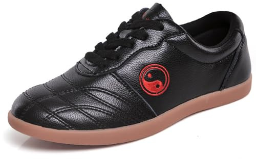 XUHCLY Tai Chi Shoes for Men Non Slip Martial Arts Shoes Women Leather Tai Chi Kung Fu Training Shoes,Taekwondo Shoes,Kung Fu Shoes(Size:45EU/9.5 US,Color:Black)