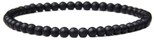 Biglumin 4 mm svart turmalin armband obsidian armband ädelsten armband lyckligt armband pärlarmband armband pärlor modesmycke för bästa vän, släktingar, kollegor, ge grannar., Eine Grösse, Nej, 0