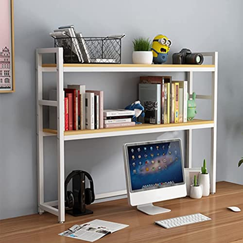 2 Capas Estantería Pequeña De Sobremesa - Librería Multifuncional De Sobremesa para Ordenador, Estantería De Sobremesa Bricolaje, Estantería De Escritorio Extensible, para Oficina/cocina(White)